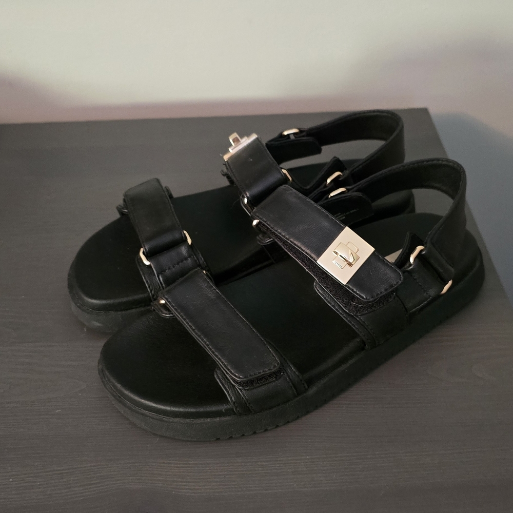 Steve Madden Black Sandals with Gold Accents